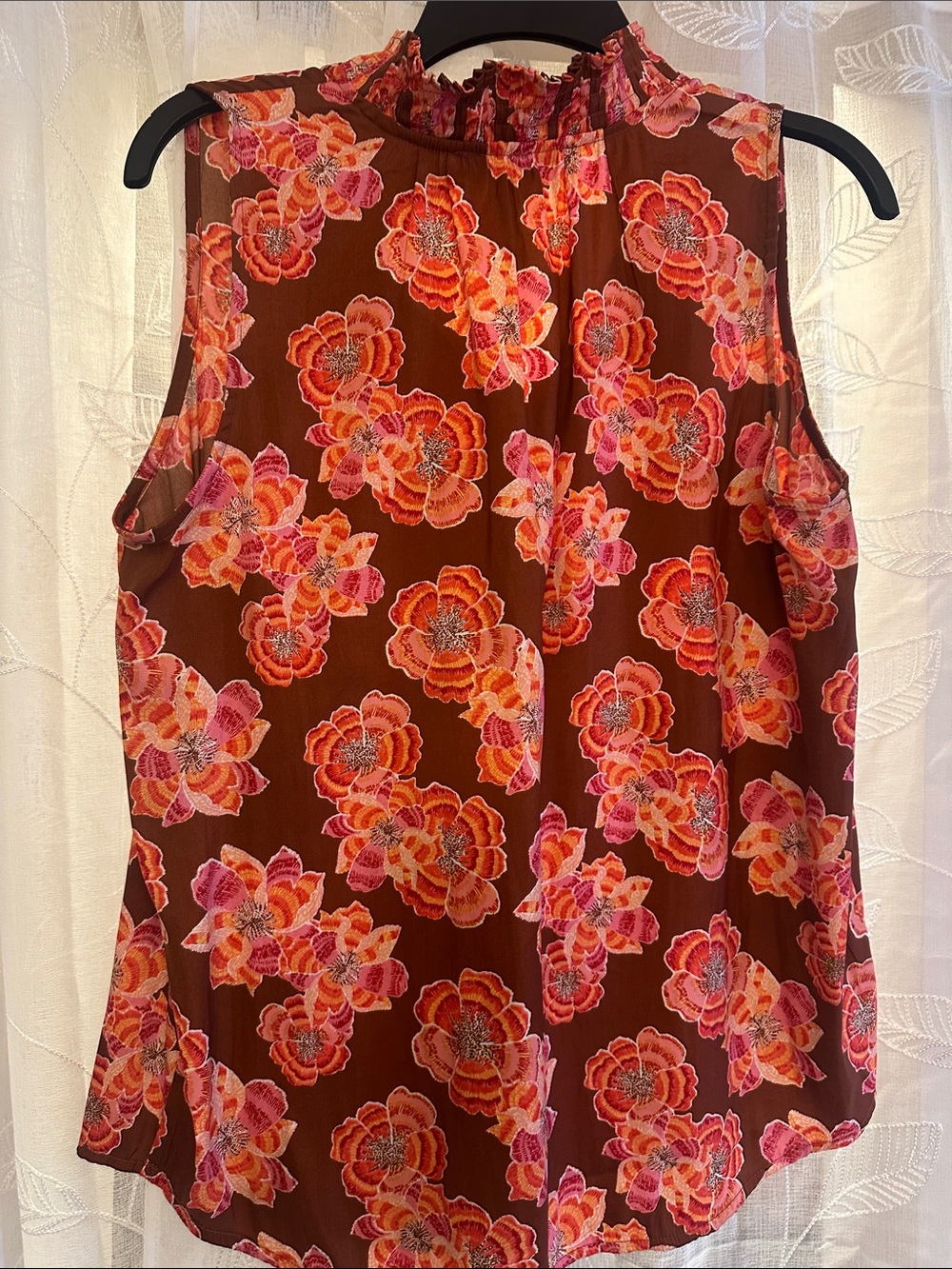 LOFT Brown Floral Sleeveless Camisole with Pink & Orange Flowers - Picture 5 of 8